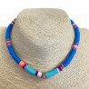 Collar heishi grueso azul oscuro y azul claro