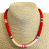 Collar grueso de heishi rojo y blanco