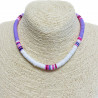 Collar grueso de heishi lila y blanco