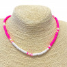 Fine fushia and white heishi necklace