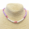 Collier heishi fin lila et blanc