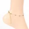 Anklet chain, stainless steel, gold-plated, fine green beads