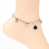 Anklet chain in silver-plated stainless steel with geometric pattern