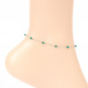 Silver-plated stainless steel anklet with green pearls