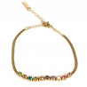 Pulsera de acero inoxidable chapado en oro con brillantes multicolores