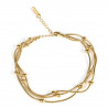 Pulsera de triple cadena de acero inoxidable chapado en oro con perlas