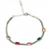 Silver-plated stainless steel bracelet with colored rhinestones