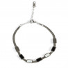 Pulsera de acero inoxidable plateado con brillantes negros y nacarados