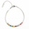 Bracciale in acciaio inossidabile argentato con strass multicolori