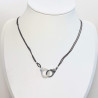 Silver plated steel black cord handcuff necklace