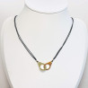 Gold-plated steel handcuffs black cord necklace