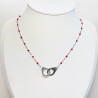 Handcuff necklace in silver and red steel