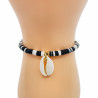 Heishi black and white bracelet with shell