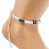 White ankle chain with large black pearls