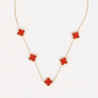 Collier acier inoxydable doré trèfles rouges