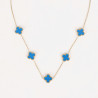 Collier acier inoxydable doré trèfles bleus