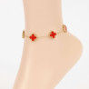 Anklet chain, stainless steel, gold-plated, red clovers