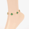 Anklet chain, stainless steel, gold-plated, green clovers