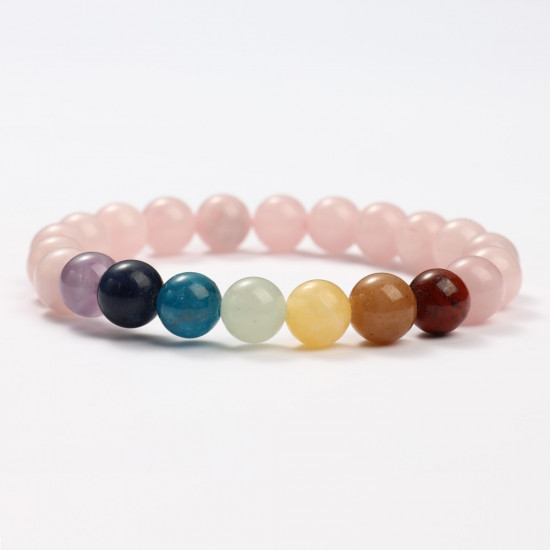 Bracelets minéraux Quartz rose et 7 chakras