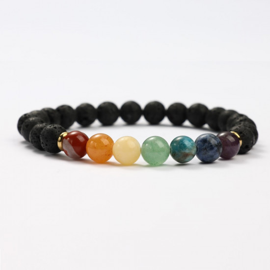 G151-04 Bracelets minéraux Pierre de lave et 7 chakras