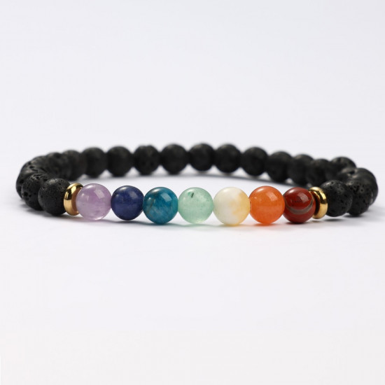 G151-05 Bracelets minéraux Pierre de lave et 7 chakras