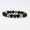 G151-28 Bracelets minéraux Œil de Tigre bleu, Obsidienne et Labradorite