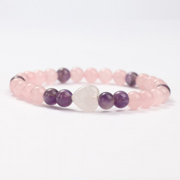 G151-56 Bracelets minéraux Quartz rose et Améthyste