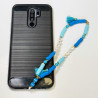 Love happy" phone jewelry dark blue pompon