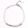 Silver-plated stainless steel bracelet with round multi-colored rhinestones