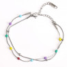 Brazalete de acero inoxidable plateado con forro multicolor