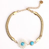 Pulsera Sunburst de acero inoxidable dorado y turquesa