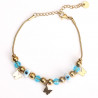 Pulsera de acero inoxidable chapado en oro con mariposas y perlas turquesas