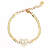 Pulsera corazón y ojo de acero inoxidable chapado en oro