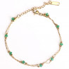 Pulsera de acero inoxidable chapado en oro forrada con perlas verdes