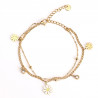 Armband aus goldfarbenem Edelstahl Blumen und Strasssteine