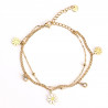 Gold-plated stainless steel bracelet with flowers and rhinestones