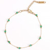 Pulsera de acero inoxidable chapado en oro con cuentas verdes