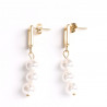 3-pearl gold-plated stainless steel earrings